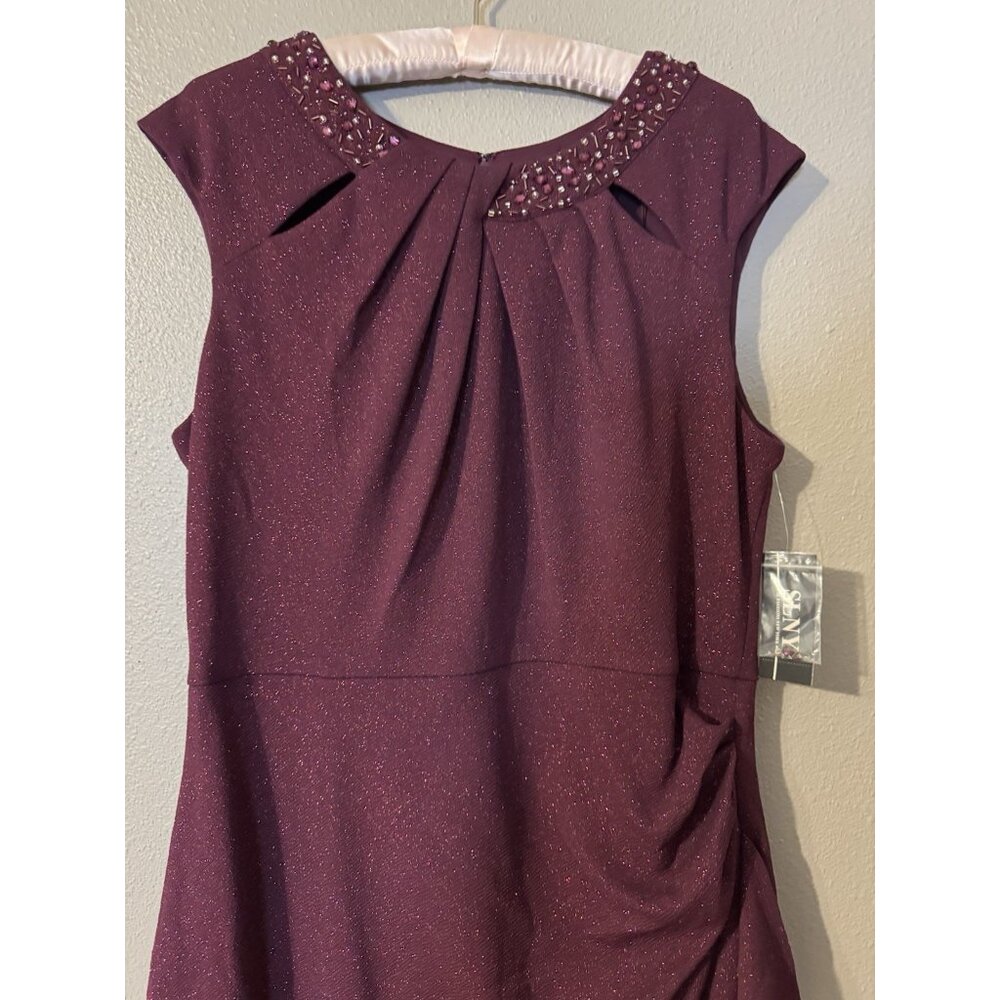 SLNY Formal Dress 16 Maroon Wine Shimmer Bead Gown Wedding Party Cruise NEW - Picture 4 of 11